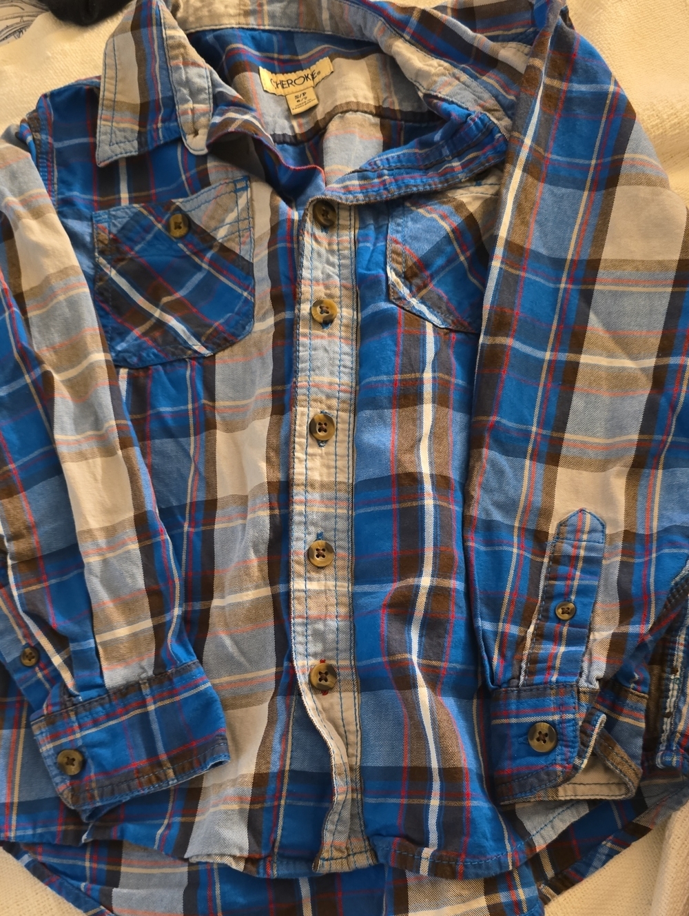Cherokee Blue and Brown Plaid Button-Down Shirt